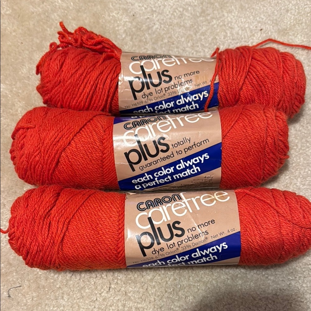 Vintage Caron Carefree Plus Red Yarn Bundle
